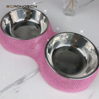 Bling Pet Cat Dog Bowl Sparkling Crystal Rhinestones Stainless Steel Double Dog Cat Food Bowl Pet Supplies