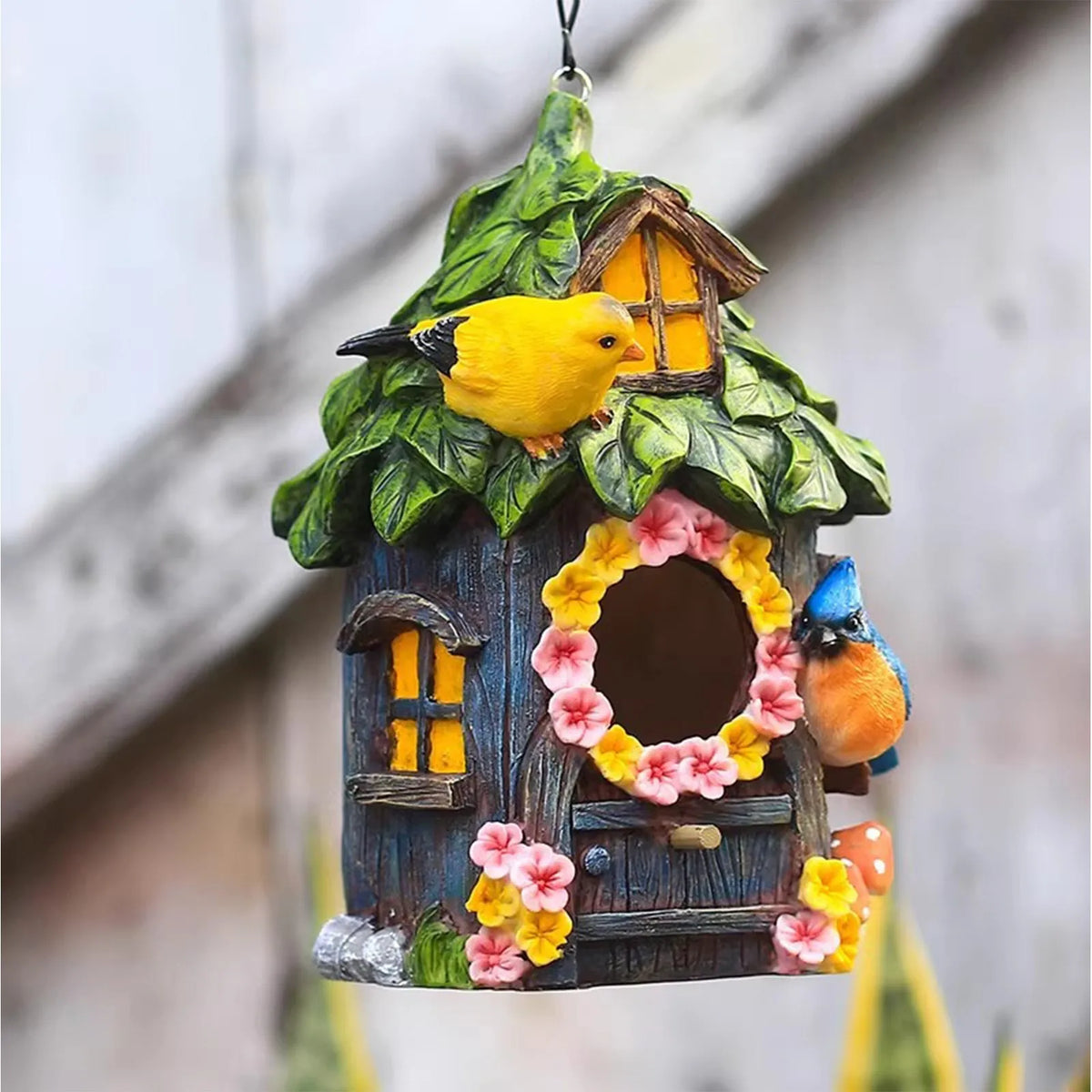 Bird house Garden Decor Hanging Outdoor Ornament Resin  Pet Shelter Bird House