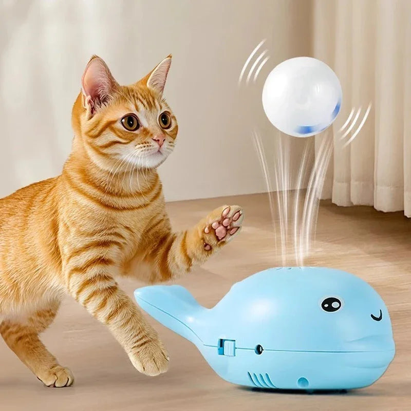 Cat Toys Electric Jet Floating Ball Interactive Cat Toy Whale Shaped Cat Toy Portable USB Dual Function Fan Pet Toy for Teaser