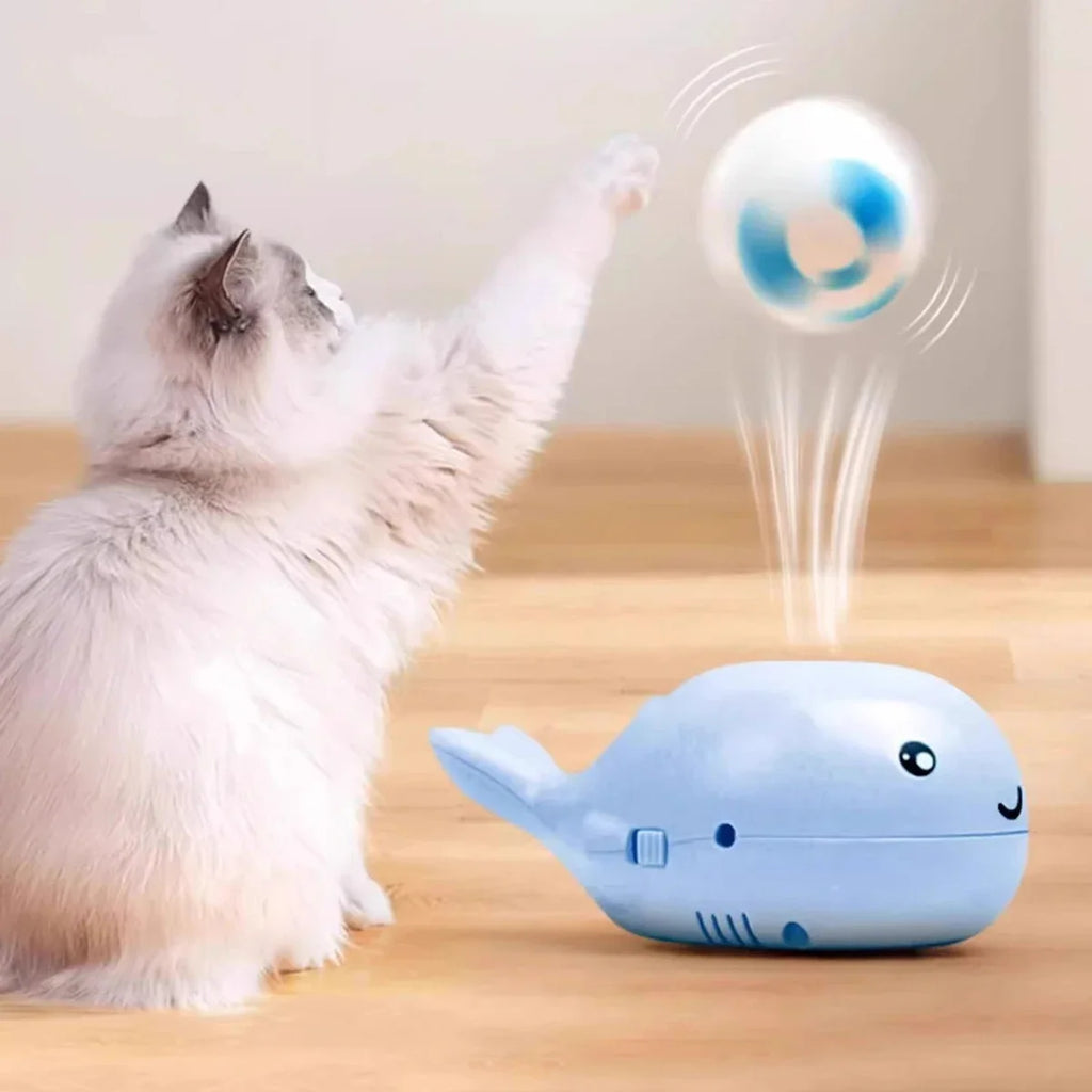 Cat Toys Electric Jet Floating Ball Interactive Cat Toy Whale Shaped Cat Toy Portable USB Dual Function Fan Pet Toy for Teaser