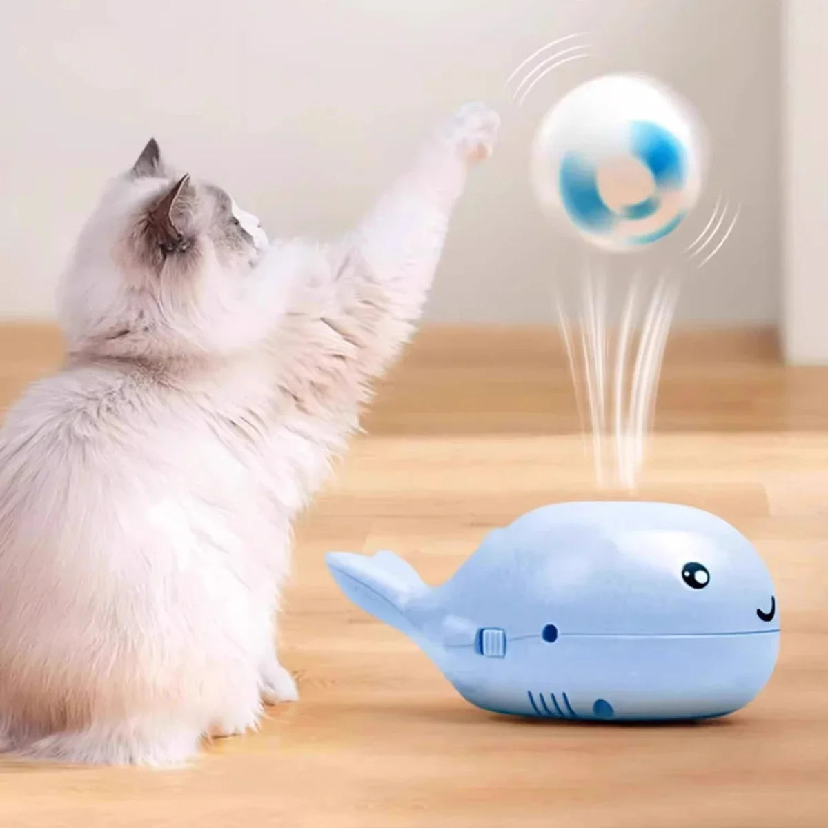 Cat Toys Electric Jet Floating Ball Interactive Cat Toy Whale Shaped Cat Toy Portable USB Dual Function Fan Pet Toy for Teaser
