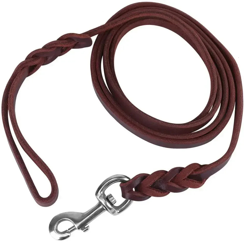 Genuine Leather Dog Leash Dogs Long Leashes Braided Pet Walking Training Leads Brown Black Colors for Medium Large Pet