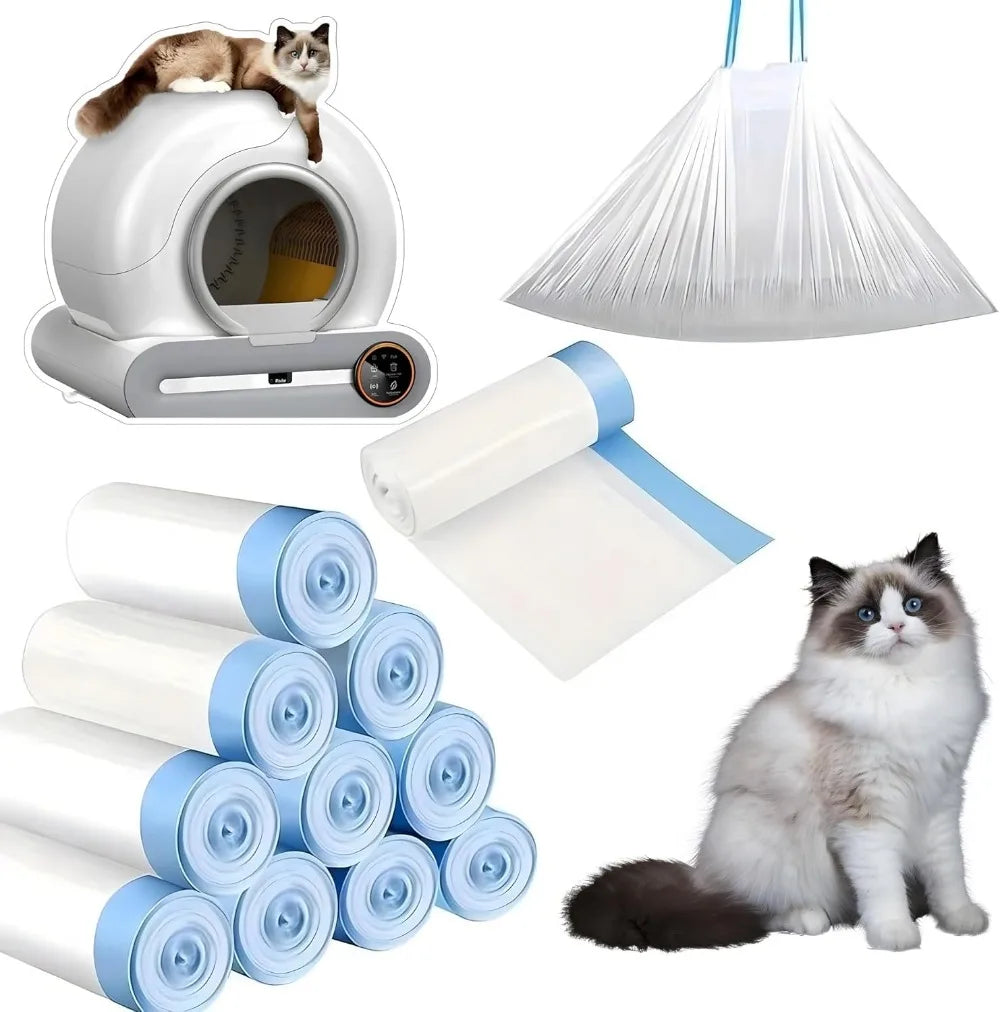 Self-Cleaning Cat Litter Box Poop Bags Drawstring Closure for Tonepie Cat Toilet Pet Supplies Only 10 Rolls Garbage Bags