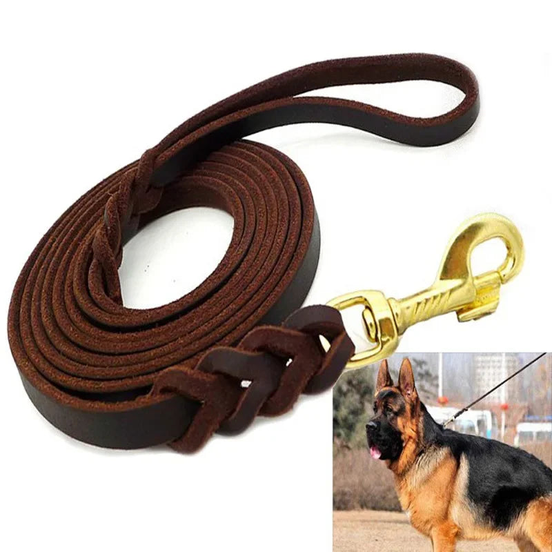 Genuine Leather Dog Leash Dogs Long Leashes Braided Pet Walking Training Leads Brown Black Colors for Medium Large Pet