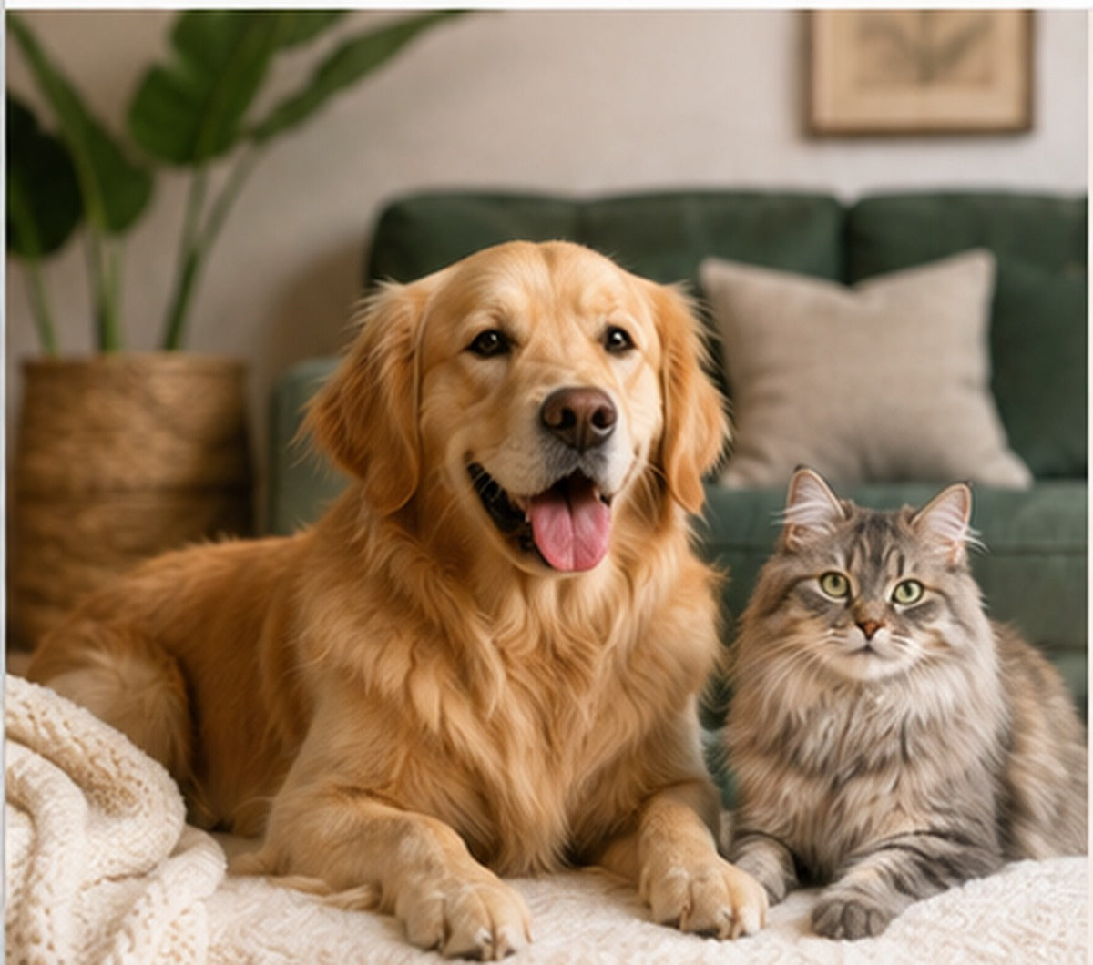 Happy dog and cat at home