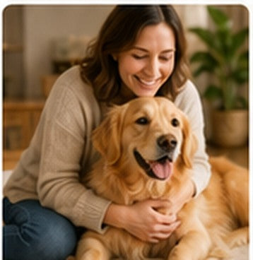 Pet parent with a happy dog